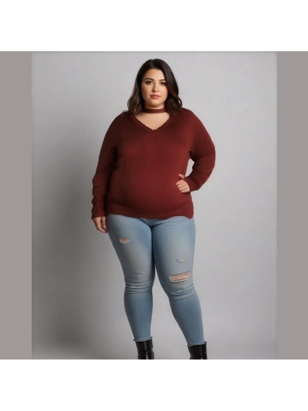 Torrid 3/4 length sweater, red and black, size 1X (Torrid 3)